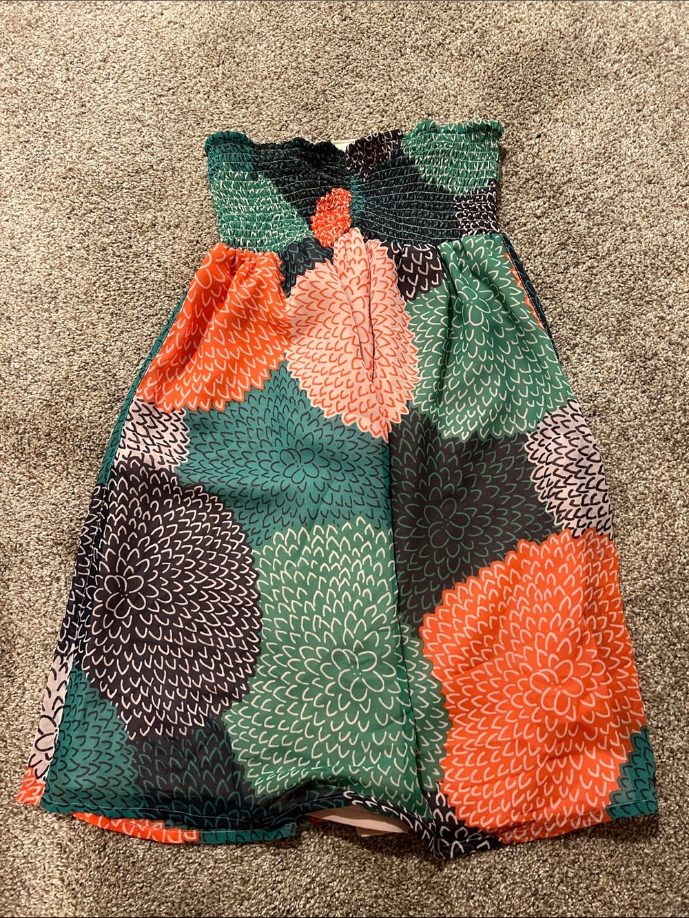 Women Strapless Floral Sundress swim cover up - Green & Orange